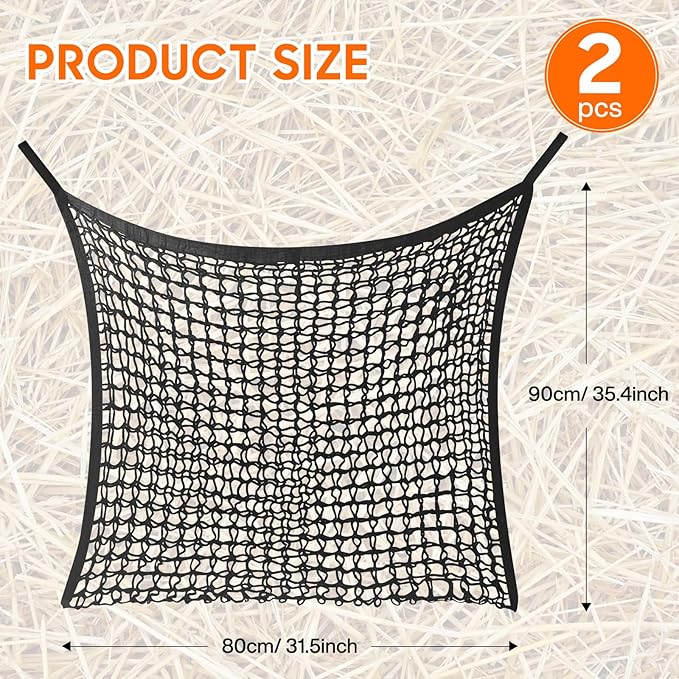 2 PCS Slow Feed Hay Net, Hay Bags for Horses with Large Capacity, Horse Feed Bag Easy to Hang, Hay Nets for Horses for Horse Feeder Full Day Feeding Horses Goat Stall Trailer (31.5" x 35.1")