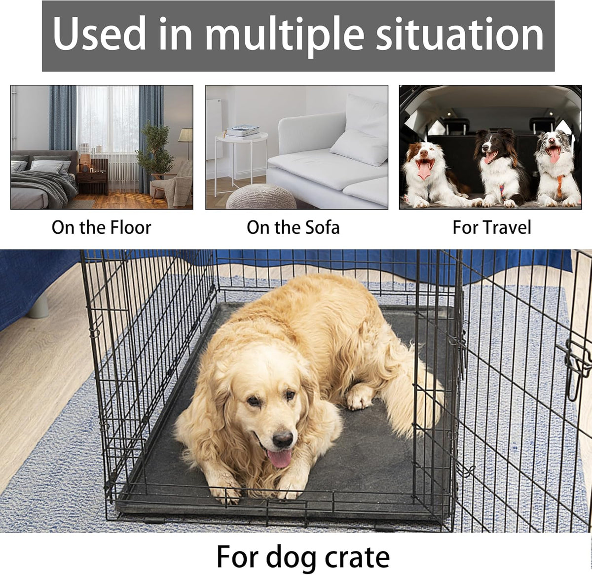KHONSU PET Dog Bed Mat for Crate 1.1in Slim Cooling Pad Reversible Flannel & Waterproof Canva for Dogs up to 45 lbs