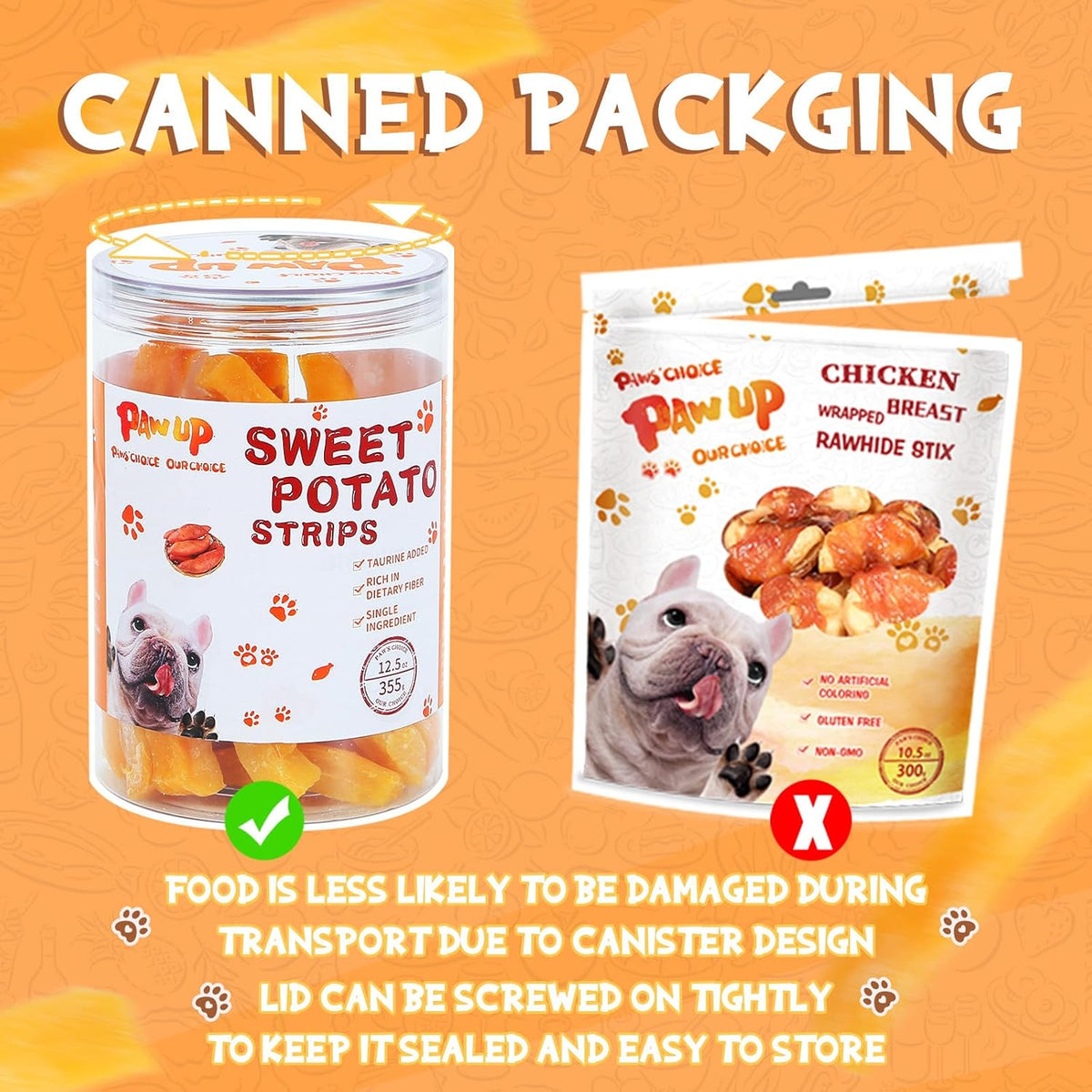 PAWUP Sweet Potatoes Strips Dog Treats - Single Ingredient Soft Chews w/Taurine, Chewy Sticks for Small & Medium Dogs, Easy to Digest, 12.5oz