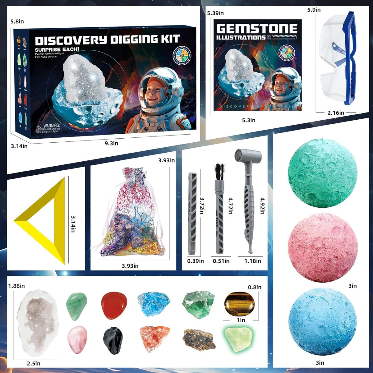 Space Dig Kit - Gem Excavation Kit, Gemstone for Kids, Space Toys Dig Kits for Gemstone Collection, Space Planet Toys for Boys Girls 6 and up Year Old Birthday Gifts