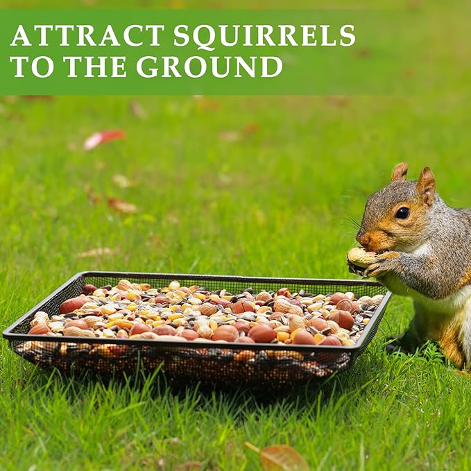 MIXXIDEA Ground Bird Feeder Tray 11x11 Inches, Metal Platform Mesh Seed Tray for Bird Feeders, Great Attracting Garden Yard Decoration for Wild Birds Squirrels Dove,1 Pack