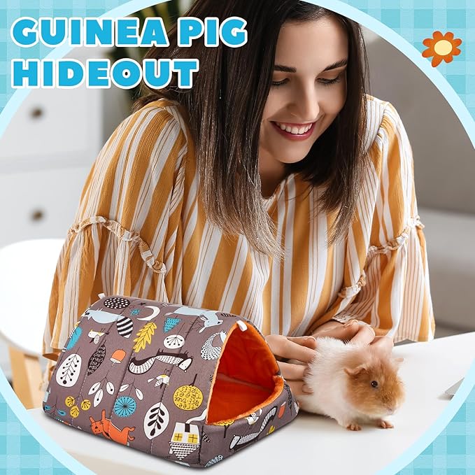 4 Pcs Guinea Pig Hideout, Guinea Pig Bed Tunnel, Rabbit Washable Small House Cage Accessories for Bunny Hedgehog Mouse Chinchillas Hamsters Ferrets Bearded Dragons Rats(Forest,7.9 in)