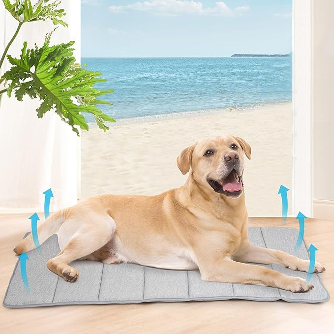 Dog Cooling Mat for Large Dogs - 41x27 Orthopedic Memory Foam Pet Pad for Summer, QMAX>0.5, Washable Premium Comfort Crate Pad for Your Furry Companion, Grey