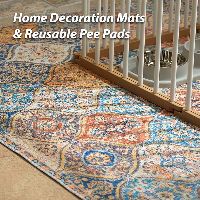 nunubaby Washable Pee Pads for Dogs, Stylish, Non-Slip and Leak-Proof Pee Pads. Reusable Potty Pads for Dogs for Crates and Floors.(Cream/Multi, 54" x54" )