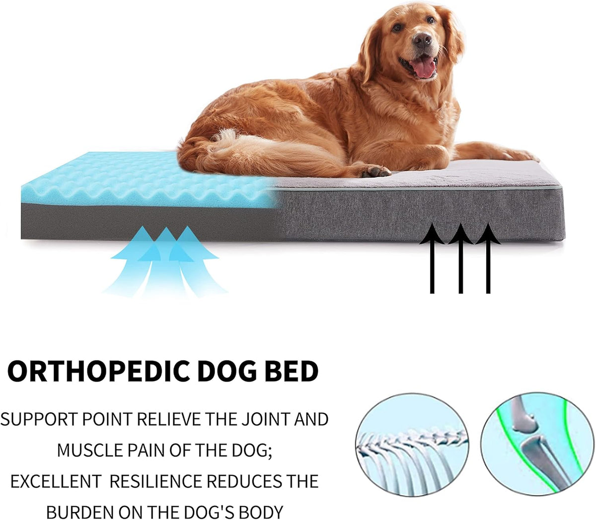 Orthopedic Memory Foam Dog Bed, Cooling Dog Beds for Extra Large Dogs -Waterproof Pet Bed for Crate with Removable Washable Cover, XL(41inch,90Lbs)