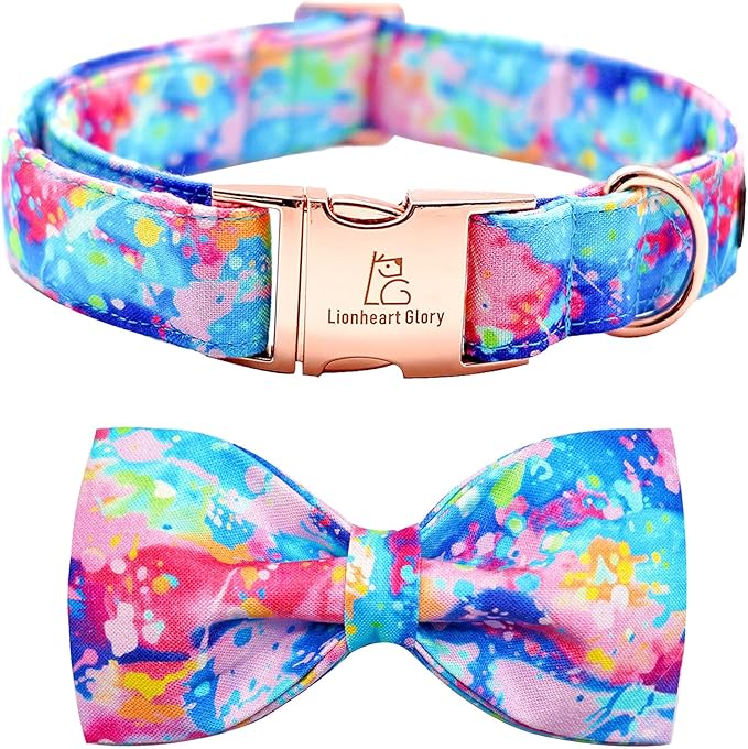 Lionheart glory Dog Collar, Colorful Dog Collar with Bow, Bowtie Collar Cute Pet Collar Gift for Small Medium Large Dog