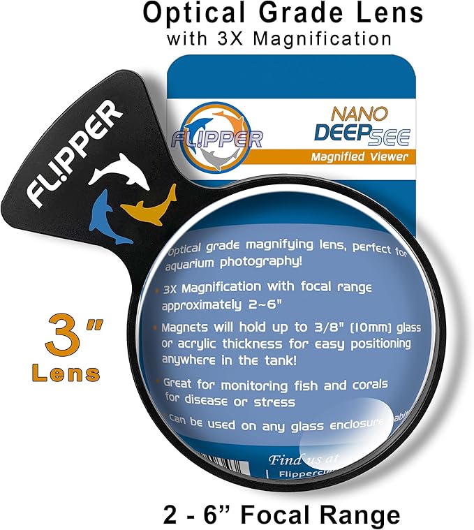 FL!PPER Flipper DeepSee Viewer 3" Nano - Coral and Fish Magnifier for Reef Tank and Freshwater Aquarium Photography and Videography - Magnetic Magnifying Glass