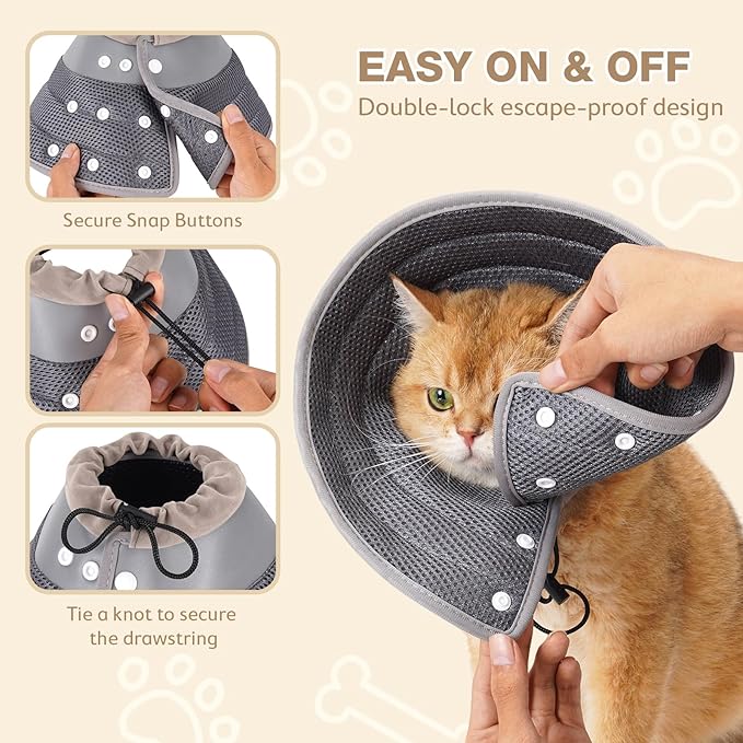 Avont Cat Cone Collar Soft to Stop Licking, Adjustable Foldable Lightweight Kitten Recovery Collar After Surgery for Small Dogs, Elizabeth Cone of Shame Alternative -Darkgrey(M)