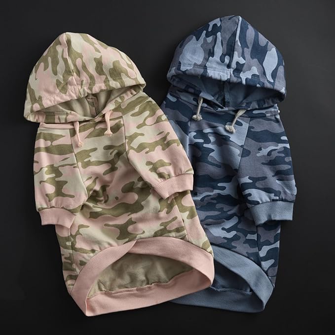 Rocky – The Orginal Lightweight Hooded TEE 100% Organic Cotton Dog Hoodie Pet Coat Sweater for Small, Medium, Large Dogs, Navy Camo, Medium