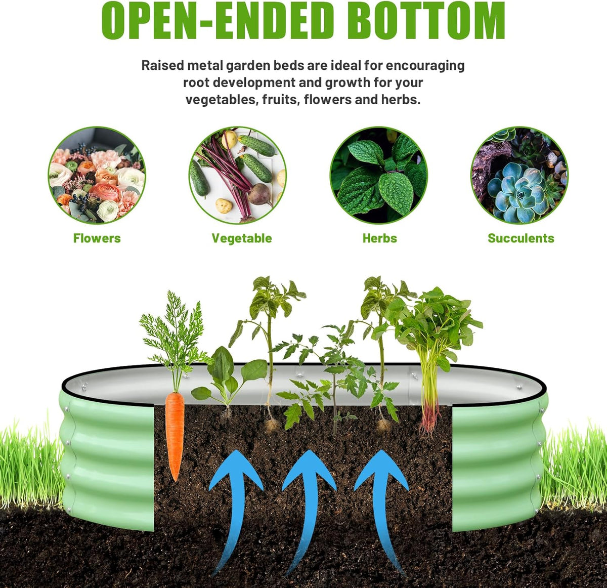 SnugNiture Galvanized Raised Garden Bed Outdoor, 2 Pcs 4x2x1ft Oval Metal Planter Box for Planting Plants Vegetables, Green