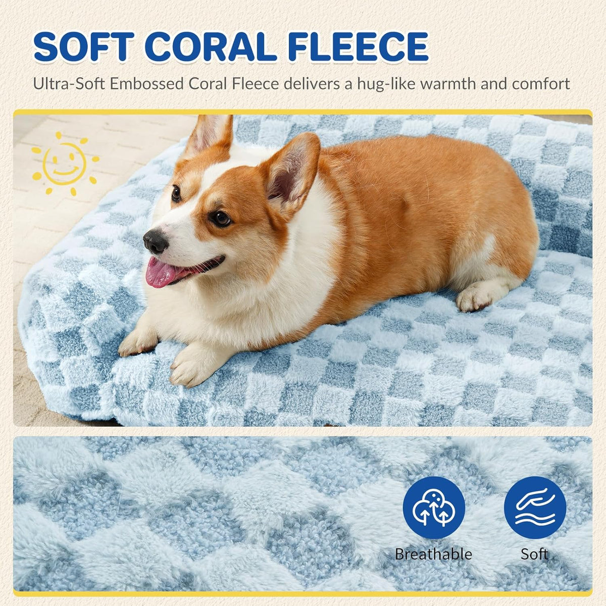 Cat Bed Cats Couch for Puppy and Kitten, Fluffy Pet Couch Small Dog Sofa Bed, Supportive Cat Sofa for Indoor Cats, Washable Cover & Non-Slip, 26 inch, Blue