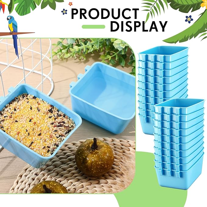 Maxdot 20 Pcs Cage Cups Chicken Feeder Waterer 16 oz Birds Feeders Hanging Bunny Cage Chicken Water Bowl for Pet Parrot Rooster Parakeet Gamefowl Poultry Pigeon Wire Hutch(Light Blue)