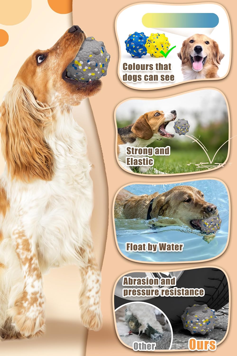 Dog Tennis Balls for Aggressive Chewers, Indestructible Durable Bouncy Interactive Toy for Dogs Fetch Game Lightweight Floating Outdoor Training(4Pcs Small)