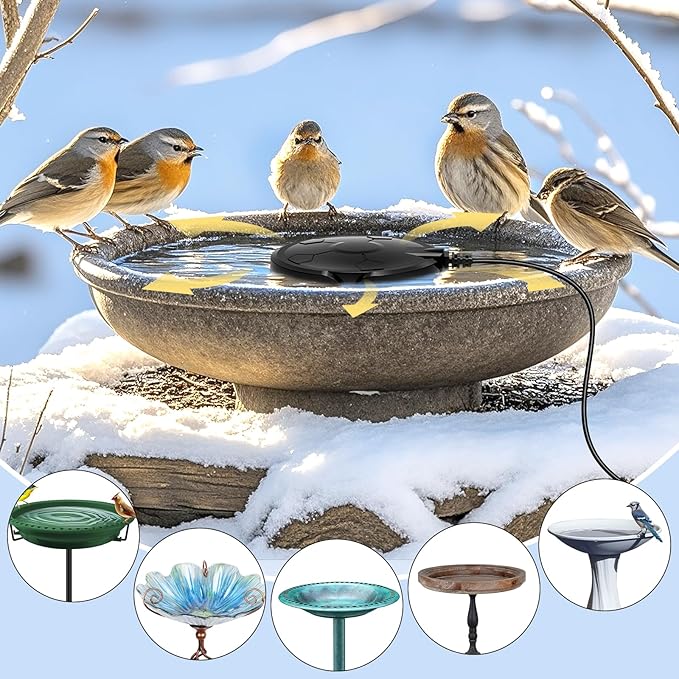 Bird Bath Heater for Outdoors in Winter, 120W Birdbath Heaters for Outdoor Bird Bath Deicer Pond De-icer with Thermostatically Control, Heated Bird Bath Water Heater for Bird Chicken Livestock (Black)