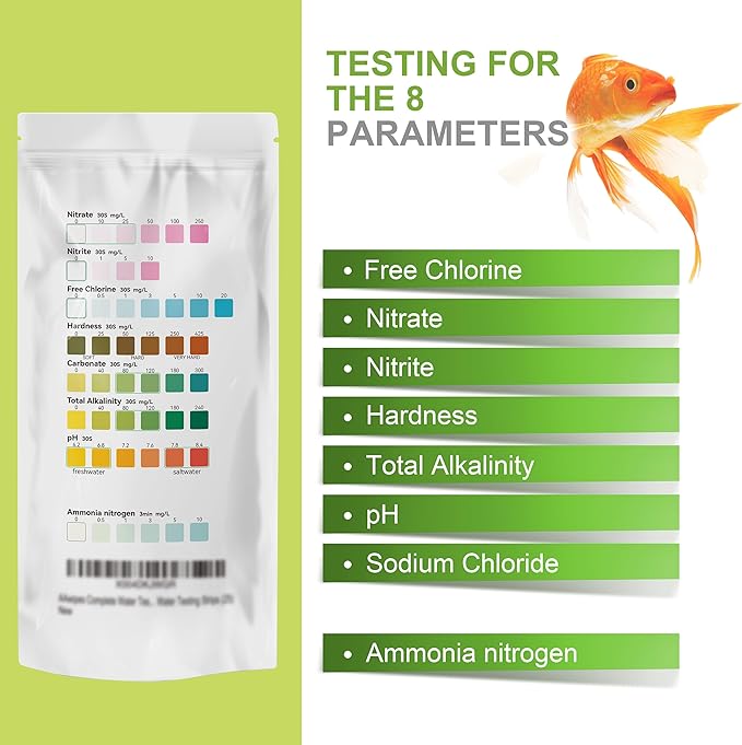 AAwipes Aquarium Ammonia Test Strips 8-in-1 |25 Strips | Quick & Accurate Water Testing Test pH, Carbonate, Alkalinity, Hardness, Chlorine, Nitrite, etc. (K02-25)