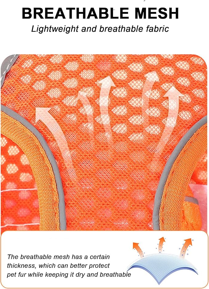 XXS Orange Soft Mesh Dog Harness and Leash Set,No Escape Puppy Harnesses for Training Walking， Reflective Adjustable Puppy Vest for Small Medium Dogs, Cats (Orange, XXS)