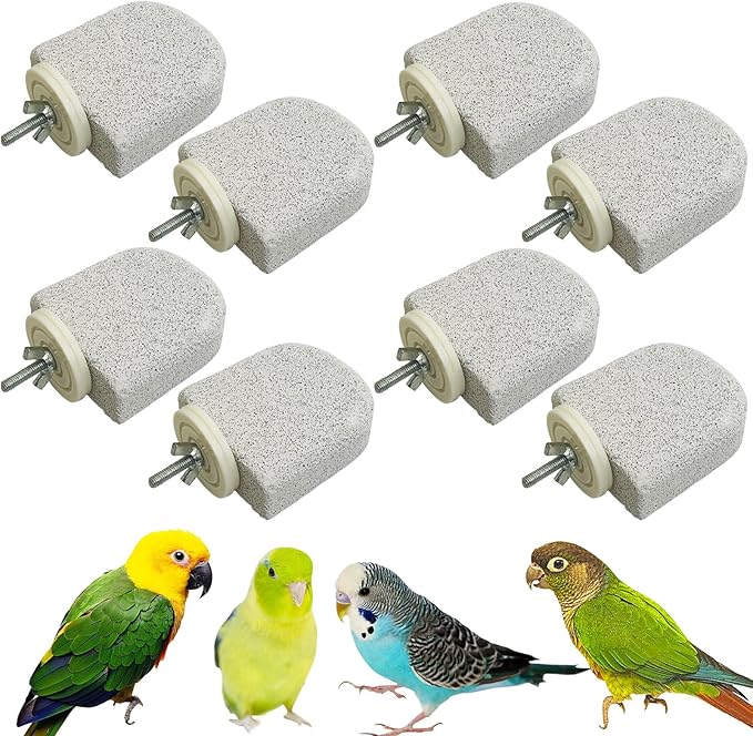 PINVNBY 8 PCS Bird Perch Bird Beak Grinding Stone Calcium Mineral Parrot Perch Foot Claws Trimmer Chew Toy Cage Accessories for Small Medium Budgie Cockatiel Conure Lovebird Finch