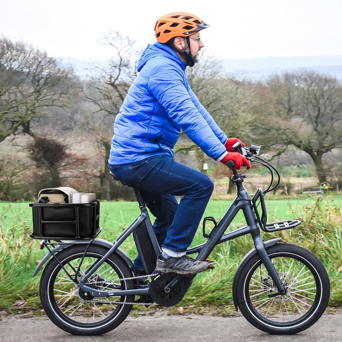 Bike Basket Rear with Liner,Waterproof Cover,Cargo Net Large Rear Bike Basket,Heavy Duty Bicycle Rear Basket for Electric Bike, Ebike,Great for Bike Trip,Carrying Grocery,Ball,Dog
