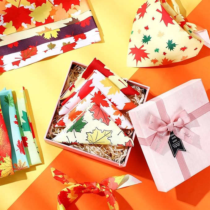 Abbylike 50 Pcs Fall Dog Bandana Bulk Maple Leaves Bandana for Dogs Triangle Kerchief Bibs Scarf for Small Medium Large Pet Autumn Thanksgiving Costume Accessories, 25 Styles (31.5 x 21.7 x 21.7 Inch)