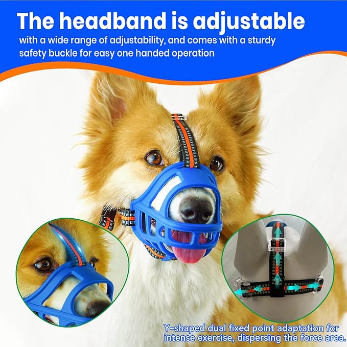 Dog Muzzle, Basket Muzzle for Small Medium Large Dogs, Anti-Biting and Chewing, Lightweight & Sturdy Cage Design, Allows Panting & Drinking, Ideal for Grooming & Training（Blue Size S）