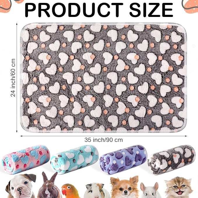 Reginary 4 Pcs Waterproof Guinea Pig Blankets Washable Small Animal Fleece Bedding Absorbent Guinea Pig Cage Liners Reusable Pet Pee Pad Sleep Mat for Hamster Ferret(Heart Pattern,35 x 24 Inch)