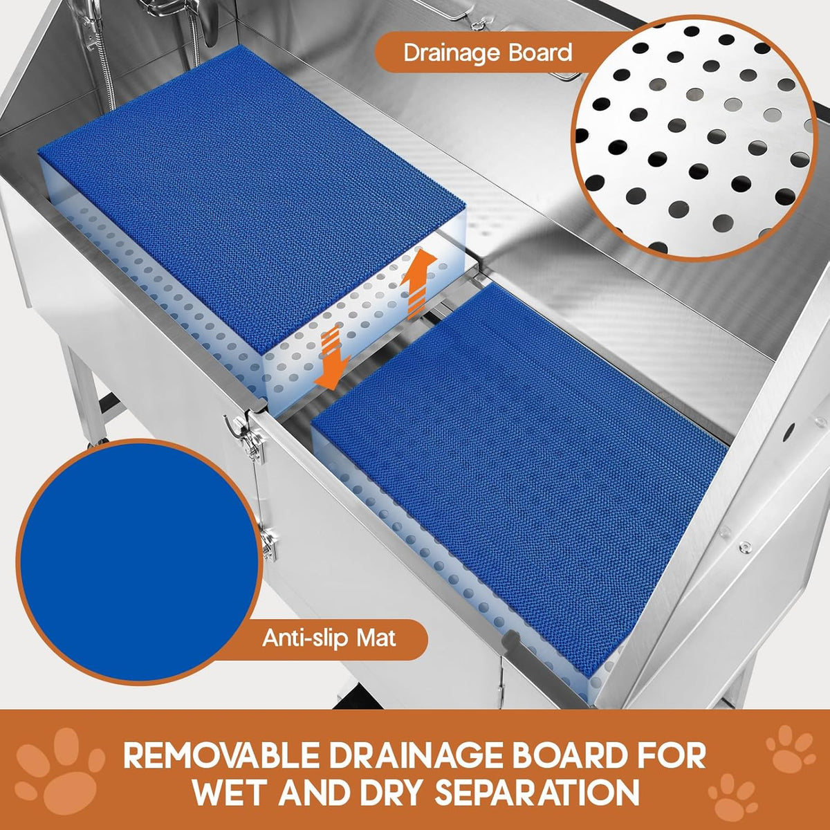 Albott 50 Inch Stainless Steel Dog Washing Station with Non-Slip Steps, Sprayer, Faucet, Soap Box – Professional Pet Bathtub for Small and Medium Pets, Use at Home, Garage, or Grooming (Right Door)