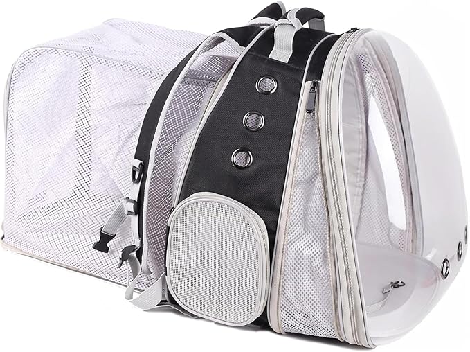 Dual Extension Pet Backpack Carrier for Large Cat and Small Puppy up to 20 Pounds, Clear Space Capsule Astronaut Transparent Bubble Window Pet Vet Travel Visit Bag