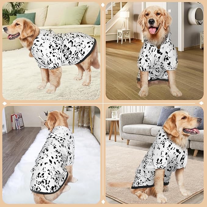 Dalmatian Hoodie, Cute Halloween Cosplay Winter Costume With Pocket, Dalmatians Print Clothes for Medium Large Dogs