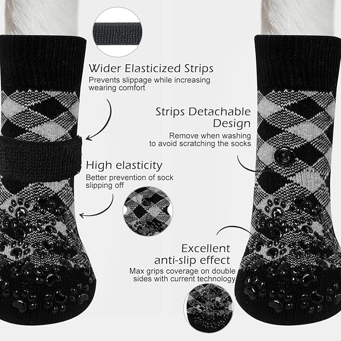 EXPAWLORER Anti Slip Dog Socks to Prevent Licking Paws, Dog Shoes for Hot Pavement, Dog Booties for Small Medium Large Senior Dogs, Traction Control Boots & Paw Protectors for Hardwood Floors