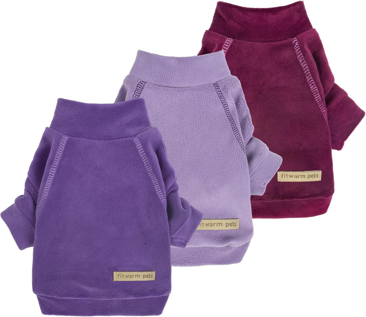 Fitwarm 3 Pack Classic Fleece Dog Sweater, Turtleneck Dog Sweatshirt, Dog Winter Clothes for Small Dogs Boy Girl, Pet Pullover Jumper, Cat Apparel, Purple, MediumPurple, Dark Red, Large
