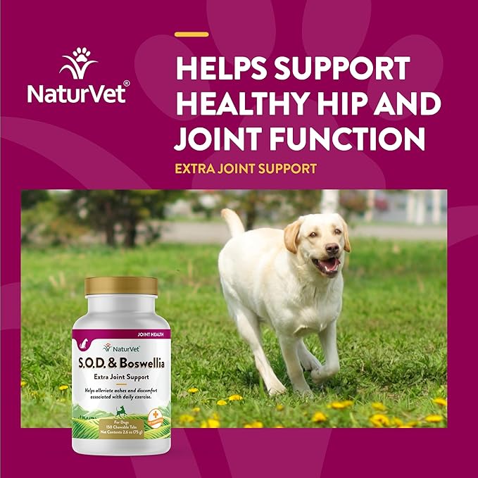 NaturVet S.O.D. & Boswellia Extra Joint Support Dog Supplement – Dog Hip Supplement – Helps Alleviate Aches, Pain – for Dog Flexibility, Healthy Joint Function – 150 Ct. Chewable Tablets