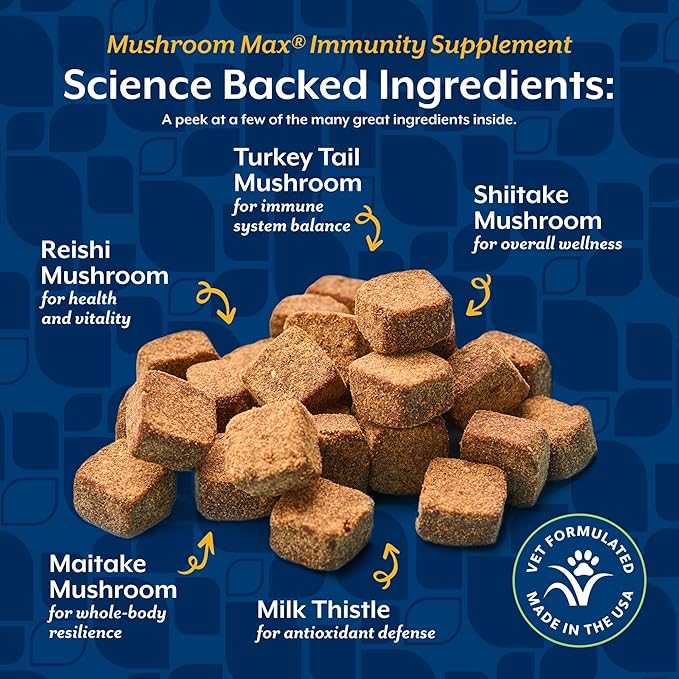 NaturVet Mushroom Max Advanced Immune Support Dog Supplement – Helps Strengthen Immunity, Overall Health for Dogs – Includes Shitake Mushrooms, Reishi, Turkey Tail – 120 Ct.