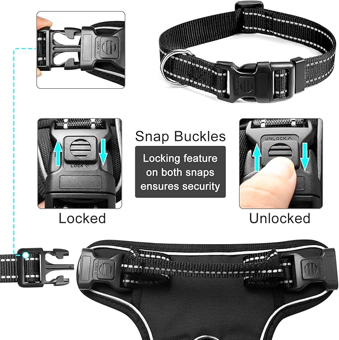WINSEE Dog Harness No Pull, Pet Harnesses with Dog Collar, Adjustable Reflective Oxford Outdoor Vest, Front/Back Leash Clips for Small, Medium, Large, Extra Large Dogs, Easy Control Handle for Walking