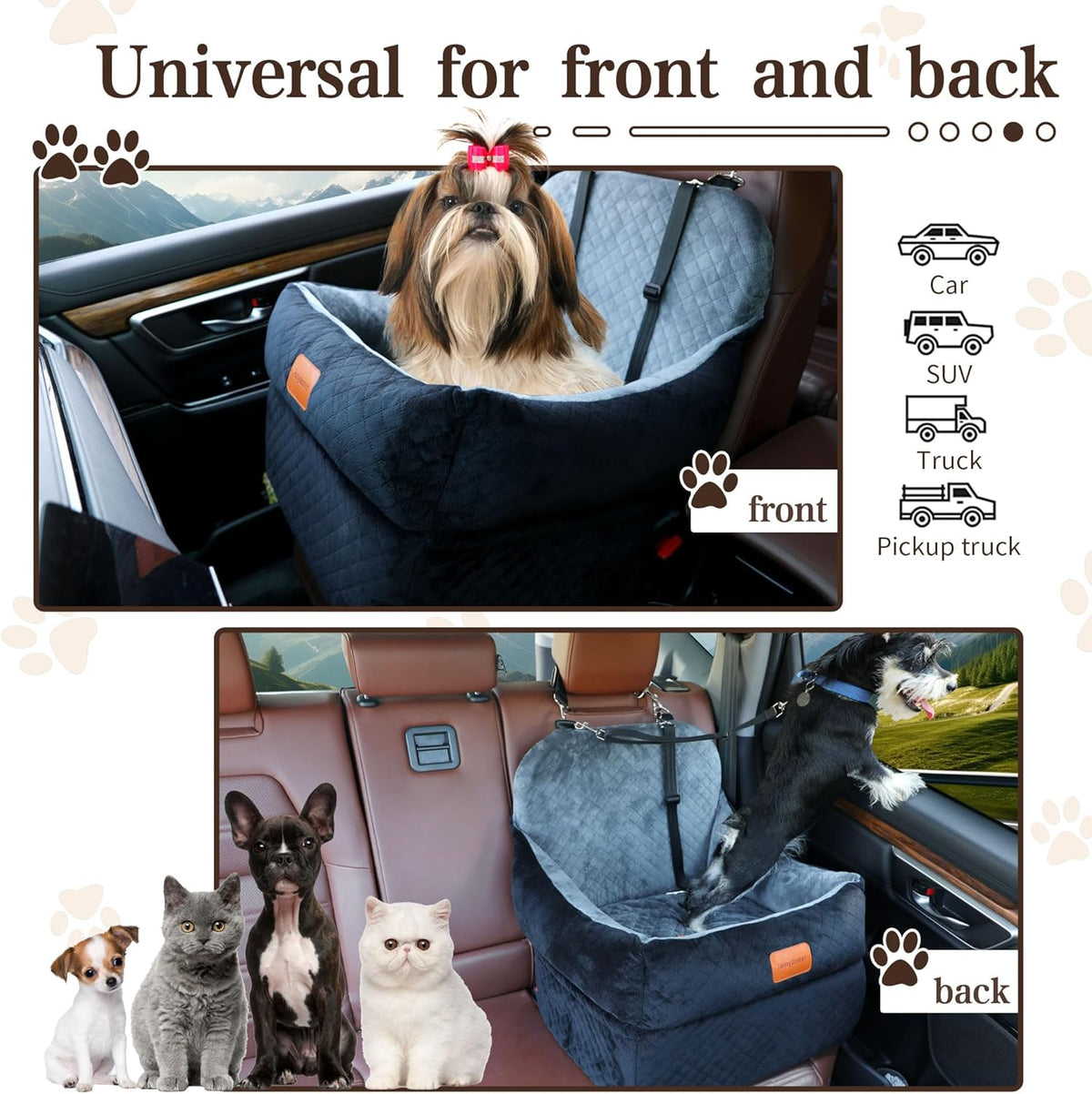 Dog Booster Car Seat with 7 Inches of Interior Height,Elevated Pet Car Seat for Small/Medium Sized Dogs,Puppy Portable Car Seat,Washable Removable Cover Travel Safety Car Seat,Easy to Use(H-Grey)