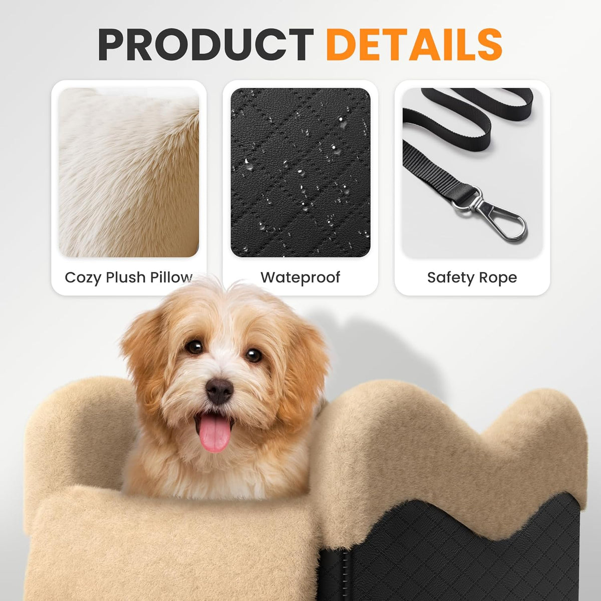 Portable Small Dog Seat for Car,Luxury Center Console Dog Car Seat Booster with Safety Tethers,Auti-Collapse Pet Travel Carrier for SUV,Truck.(Black/Brown)