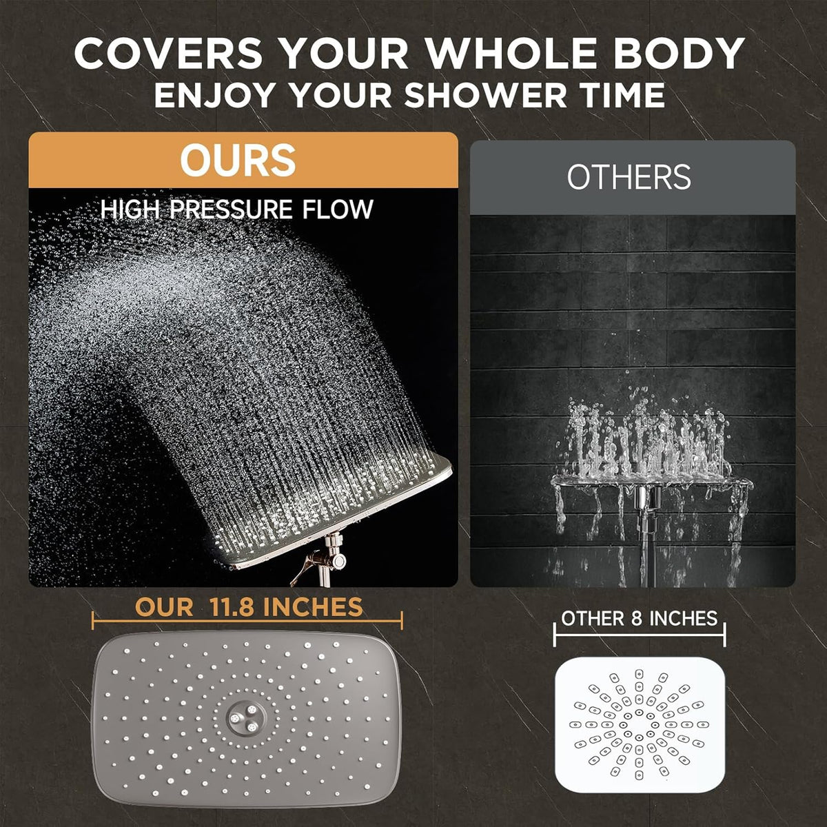 Veken Wide Rain Shower Head with 6 Modes Handheld Water Spray,High Pressure Showerhead Combo with Arm,Adjustable Dual Shower with Anti-Clog Nozzles, Brushed Nickel