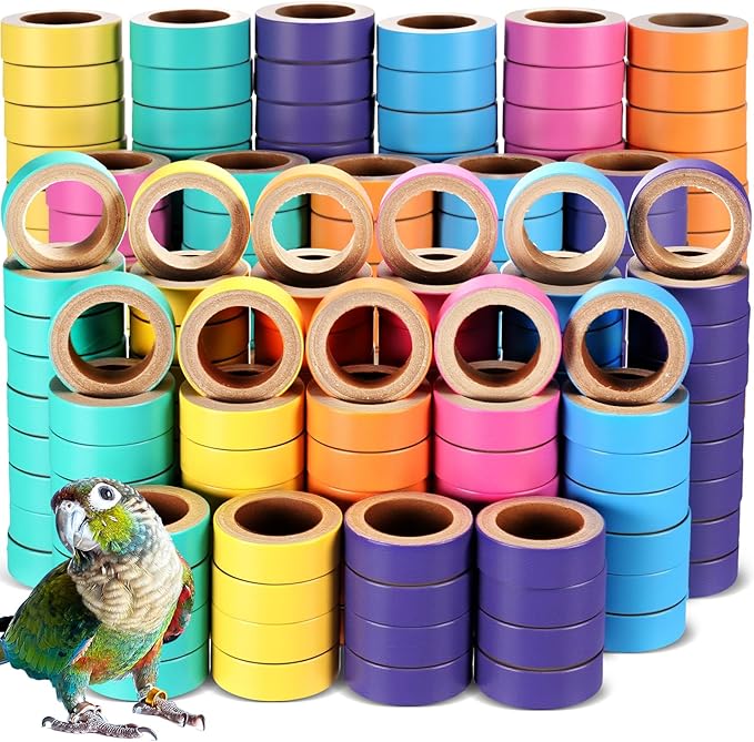 Skyygemm 180 Pcs 1.85 Inch Bagels Bird Toys for Parrots Cardboard Bird for Chewing Shredding Foraging Play Foot Wooden Parrot Toys for Medium and Large Macaws Cockatoos
