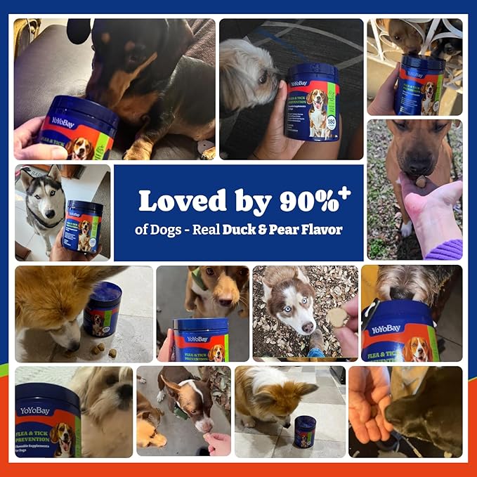 Flea and Tick Prevention for Dogs Chewable - 70 Soft Chews, Duck & Pear Flavor - Dog Flea and Tick Treatment Chewable, Natural Defense- Dog Immune Support Supplement
