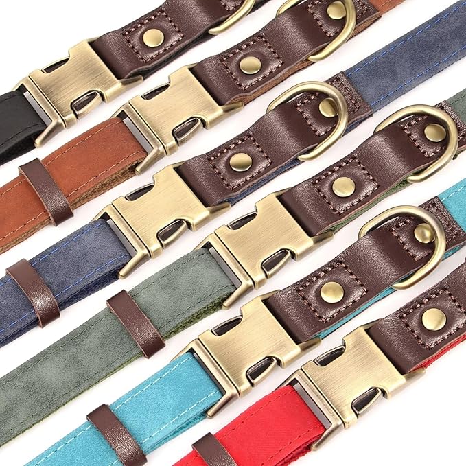 Didog Soft PU Leather Dog Collar for Large Dogs,Classic Adjustable Dog Collars with Quick Release Metal Buckle,Easy Clean and Comfortable with Nylon Lining,Light Blue,L Neck 16-23"