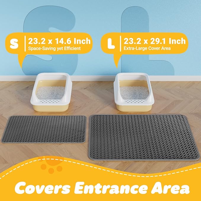 Cat Litter Mat - 23.2'' x 29.1'' Large Litter Trapping Mat, Easy to Clean Litter Box Mat, Waterproof, Urine-Proof, Non-Slip Kitty Litter Mats for Floor, Dark Grey