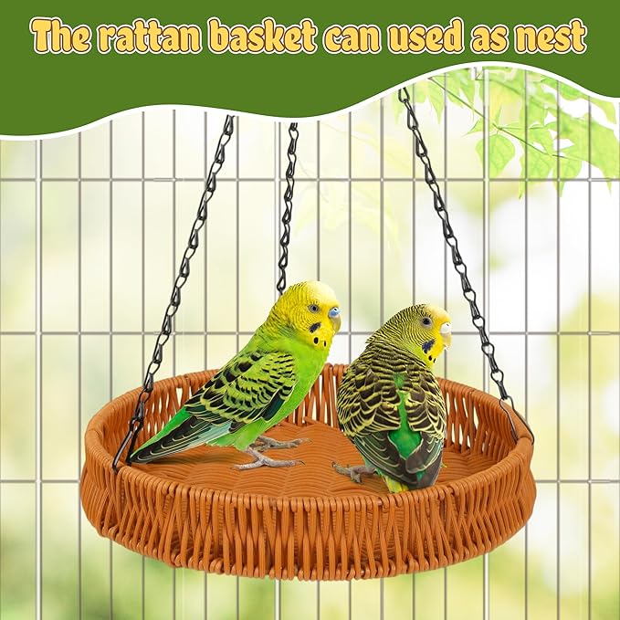 Natural Bird Toy Rattan Bird Foraging Box Parrot Shredding Toys Box Conure Chewing Toys for Cockatiel Lovebird Parakeet Budgie(Round 9.84inch)