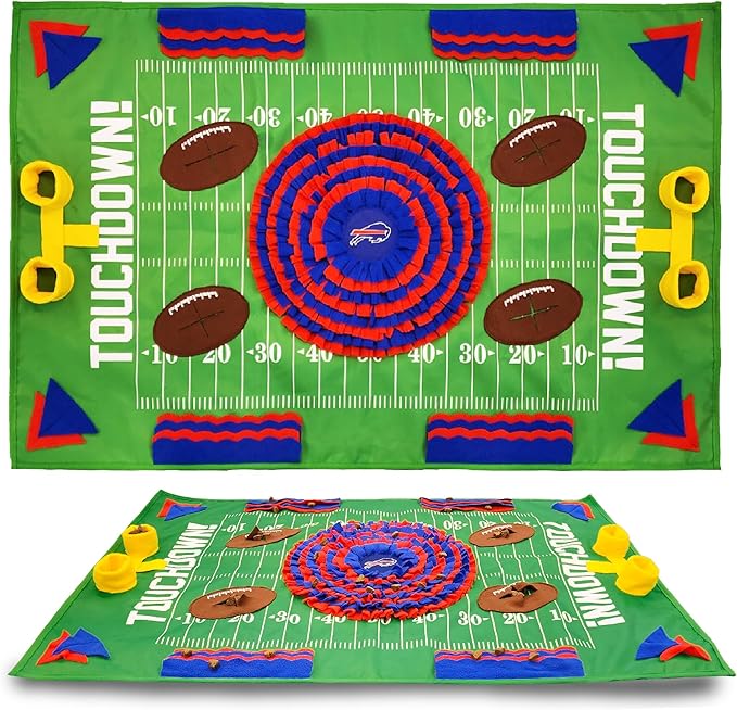 NFL Buffalo Bills Dog Snuffle Mat – Interactive Pet Slow Feeder, Football Field Design Food Puzzle Toy for Dogs & Cats, Foraging Activity Mat for Smarter Feeding