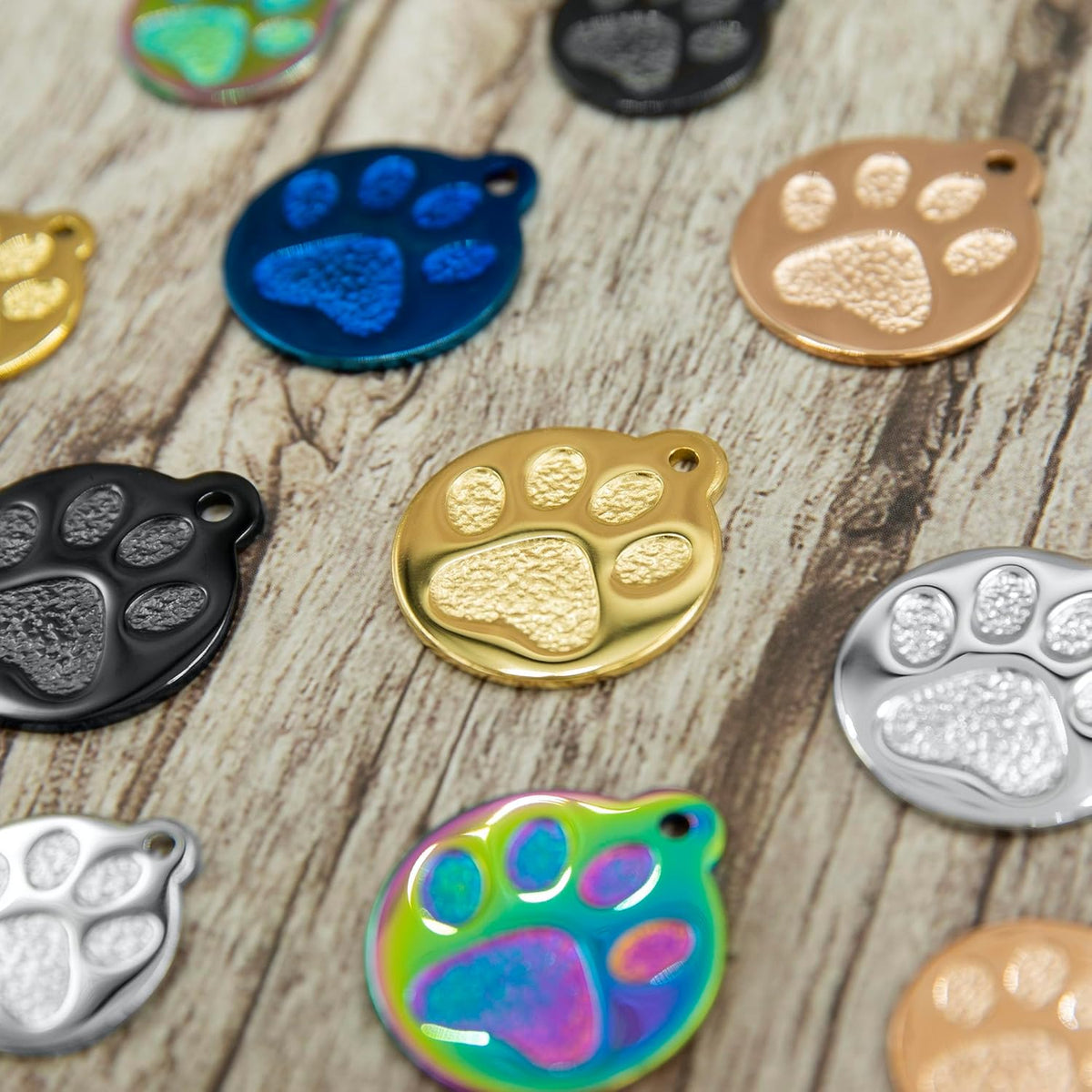 Engraved Pet Tag for Dogs and Cats - Personalized Front & Back up to 4 Lines of Text Custom Engraved ID, Round Paw Print Solid Plating Stainless Steel Nebula Regular