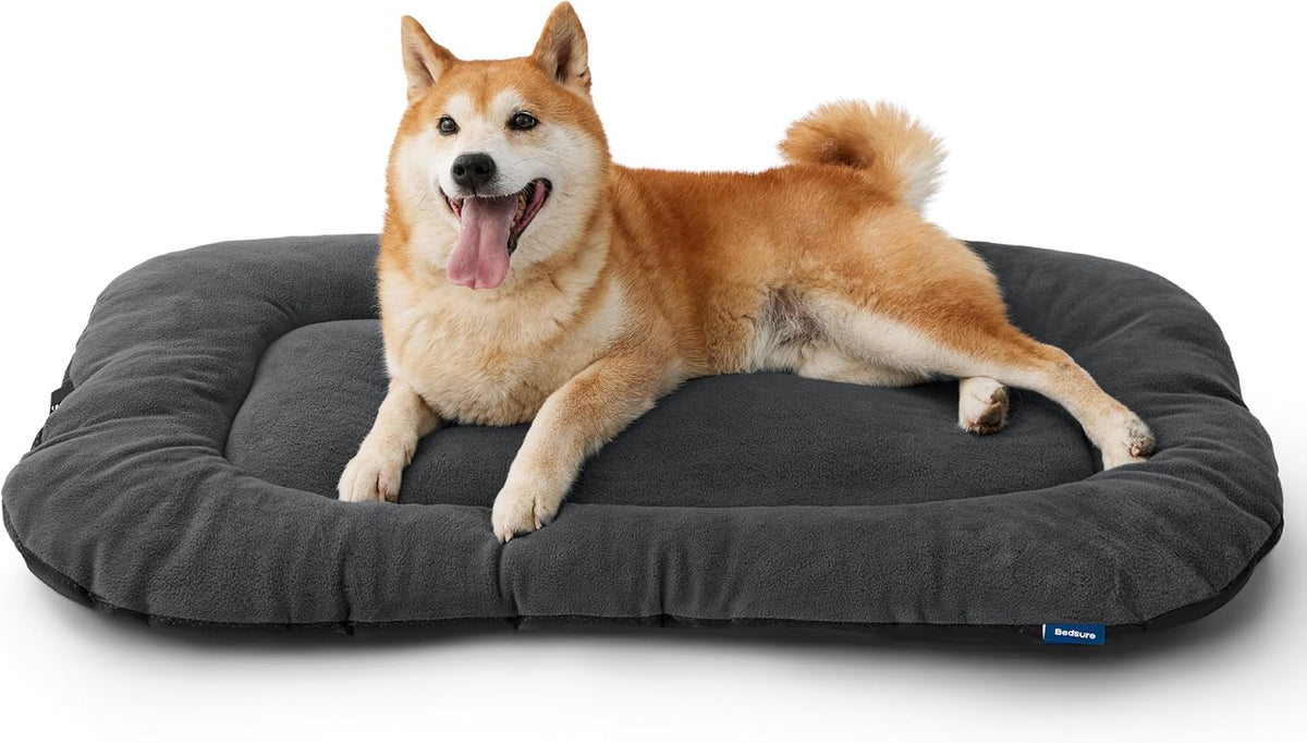 Bedsure Washable Dog Crate Pad for Large Dogs, Anti-Slip Puppy Kennel Dog Bed for Crate - Ultra Soft Fleece Flat Thin Pet Mat (Not Chew Proof), Grey 35"x22"