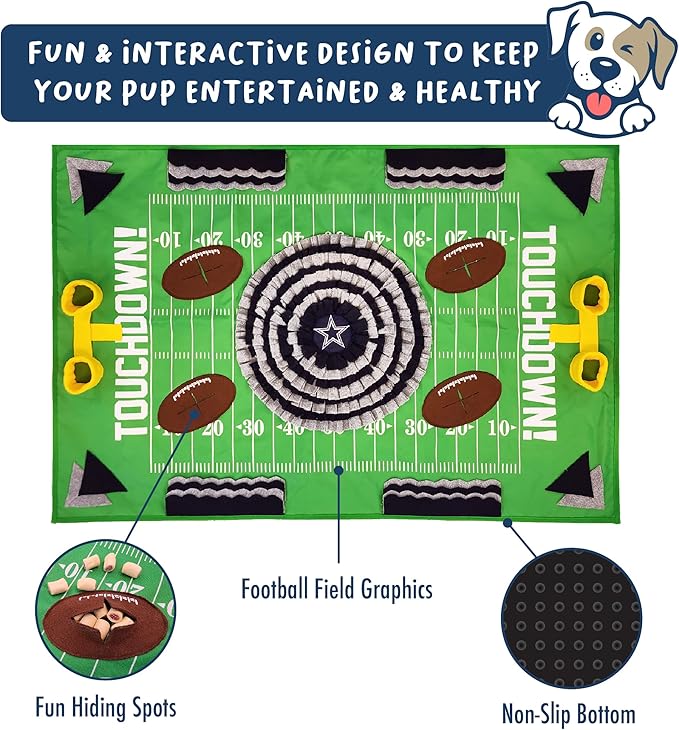 NFL Dallas Cowboys Dog Snuffle Mat – Interactive Pet Slow Feeder, Football Field Design Food Puzzle Toy for Dogs & Cats, Foraging Activity Mat for Smarter Feeding