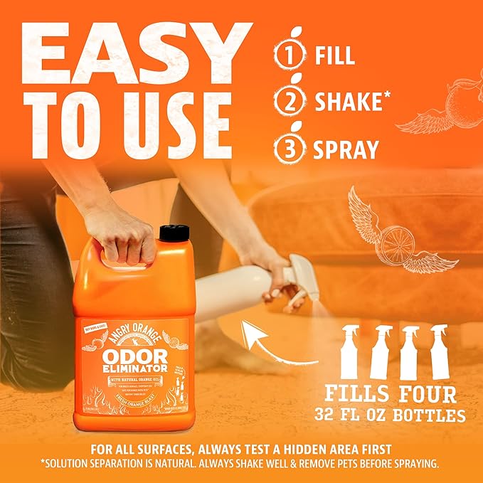 Angry Orange Pet Odor Eliminator for Dog and Cat Urine, Carpet Stains, and Strong Smells – Citrus Cleaner with Natural Orange Oil – 1 Gallon