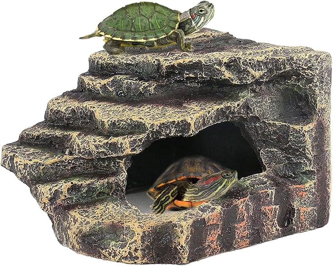 kathson Turtles Basking Platform Reptile Hiding Cave Hideouts for Aquatic Turtles, Frog, Newts and Salamanders