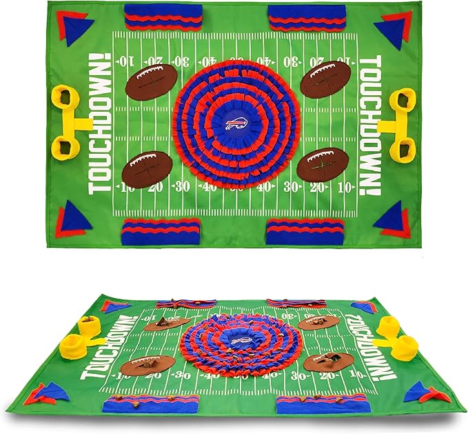 NFL Buffalo Bills Dog Snuffle Mat – Interactive Pet Slow Feeder, Football Field Design Food Puzzle Toy for Dogs & Cats, Foraging Activity Mat for Smarter Feeding