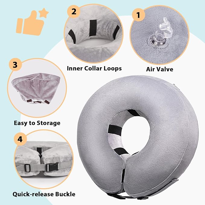 Crazy Felix Dog Donut Pillow Cone Collar Alternative After Surgery Soft Cone to Stop Licking Inflatable Dog Head Collar for Small Medium Dogs Bulldog Pug