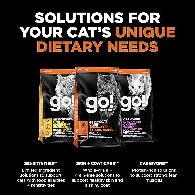 Go! Solutions Skin + Coat Care, Grain-Free Dry Cat Food, Salmon Recipe, 3 lb Bag